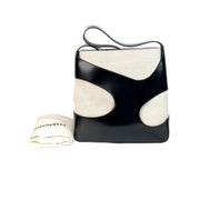 Ferragamo Black Leather and Canvas an Cut out-Detail Shoulder Bag
